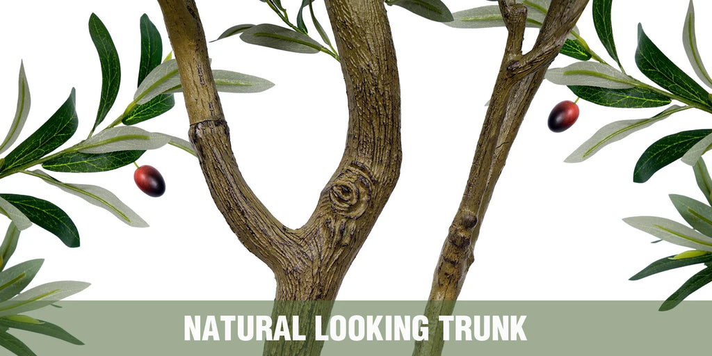 Olive Trees Artificial Indoor, 5.25/6.10/7.10FT Tall Faux Olive Tree with Black Pot, Artificial Plants with Natural Wood Trunk and Lifelike Fruits for Home Office Decor — image 10
