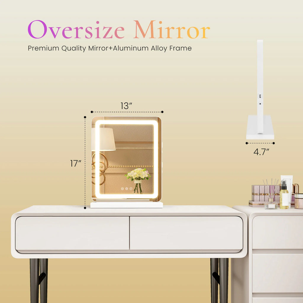 LED vanity mirror with aluminum frame — design detail view