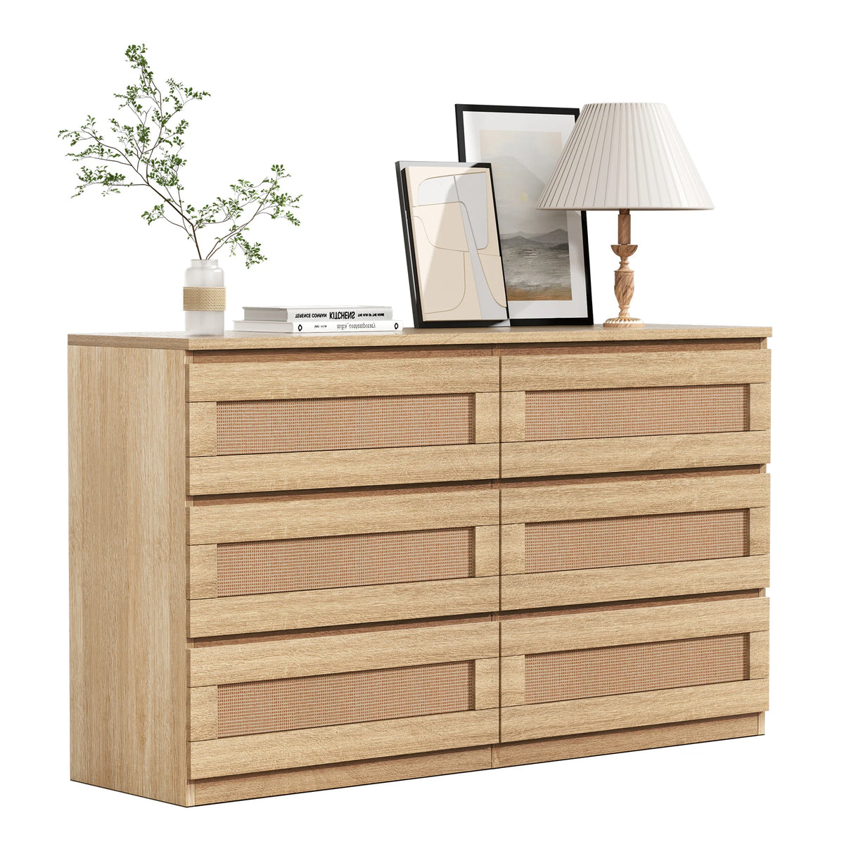 Rattan 6-Drawer Dresser — 47" Slim Bedroom Chest