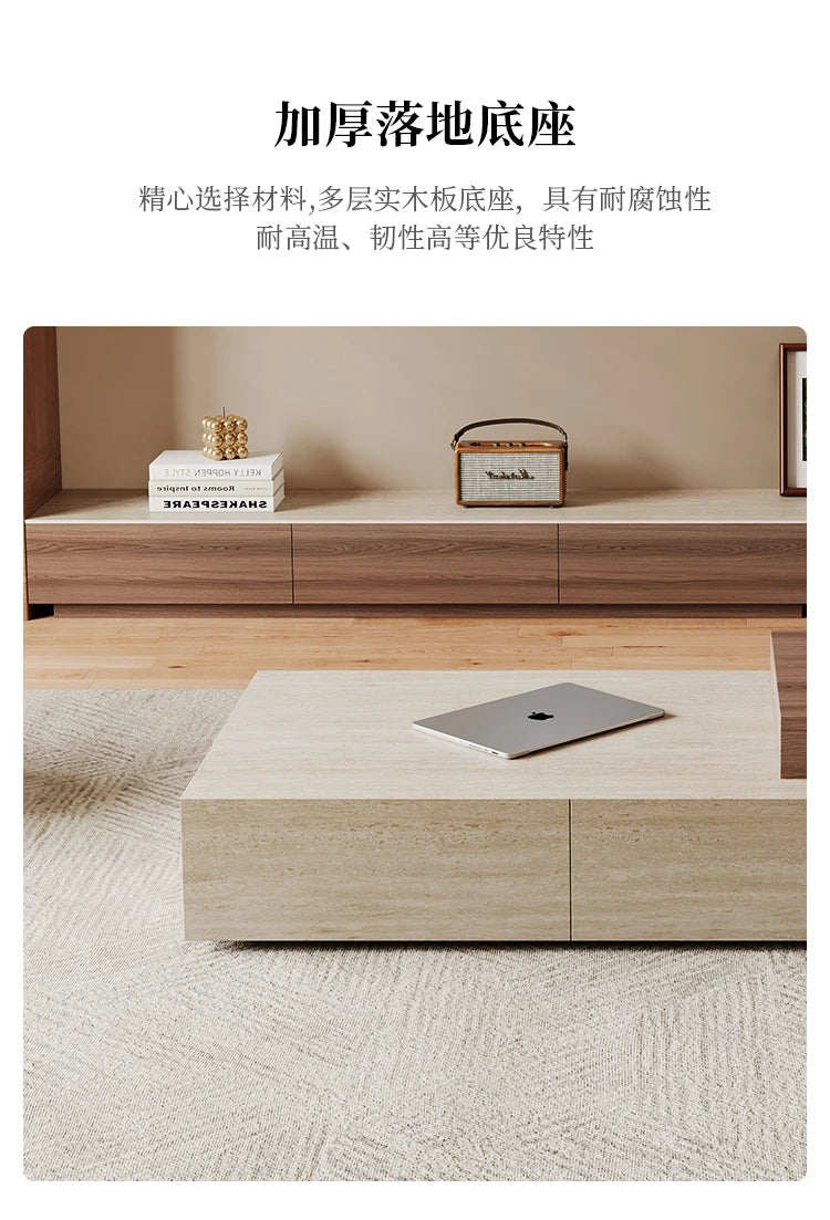 Sculptural Wabi-Sabi Coffee Table - Travertine & Walnut