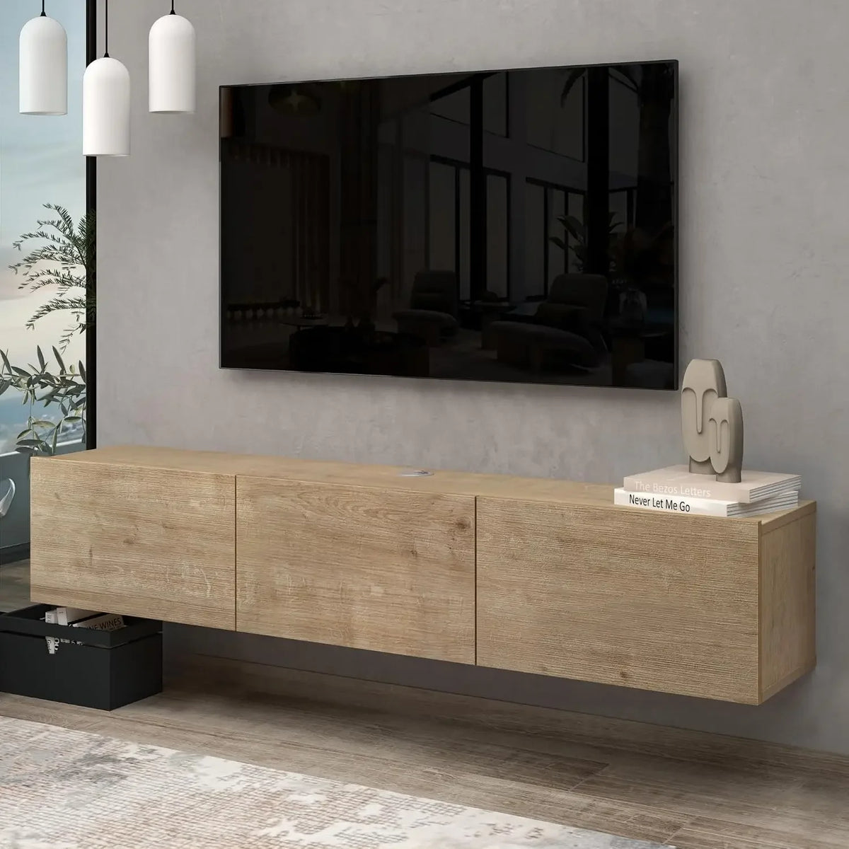 63" Floating TV Stand — Wall Mounted for 65"-80" TVs, Oak