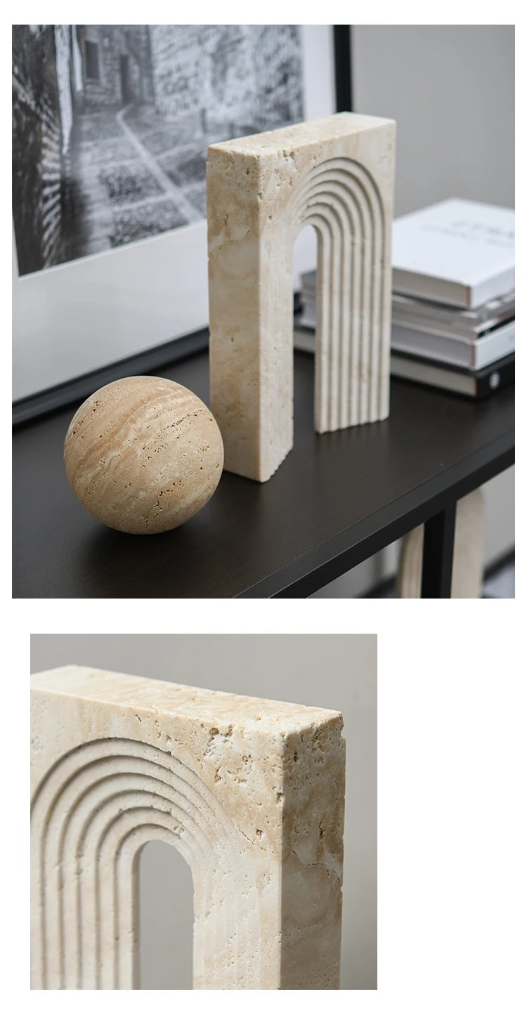 Natural Travertine Stone Archway Ornament — Beige, Antique Finish