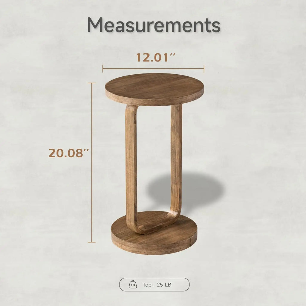 Rustic wood plant stand end table, minimalist round design