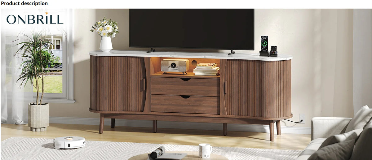 70" Fluted TV Stand — Mid-Century Entertainment Console