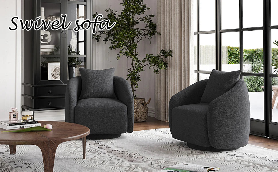 Swivel Barrel Chair with Back Pillow — Teddy Fabric Accent Chair
