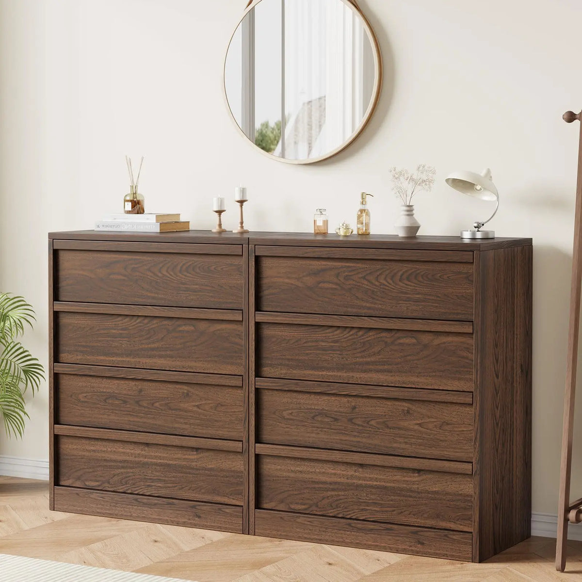 4-Drawer Tall Dresser — Walnut Bedroom Storage Chest