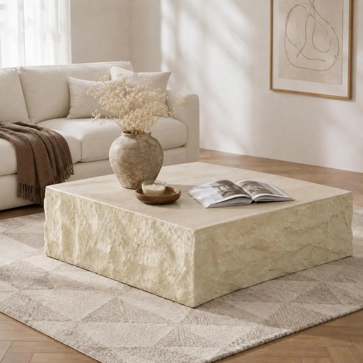 Travertine Round Coffee Table - Organic Modern