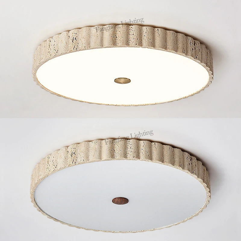 Travertine Full-Spectrum LED Ceiling Lamp — Natural Stone Pendant