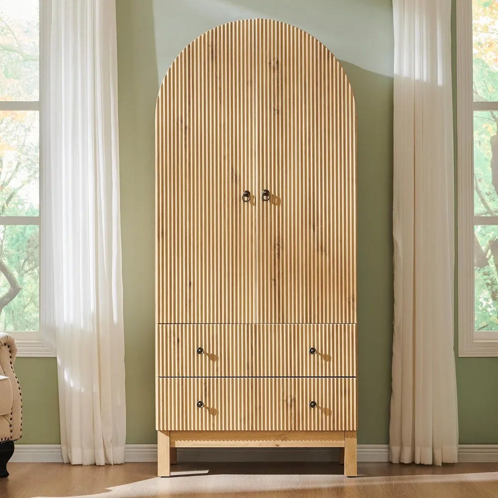 71" Arched Fluted Bathroom Storage Cabinet — Natural