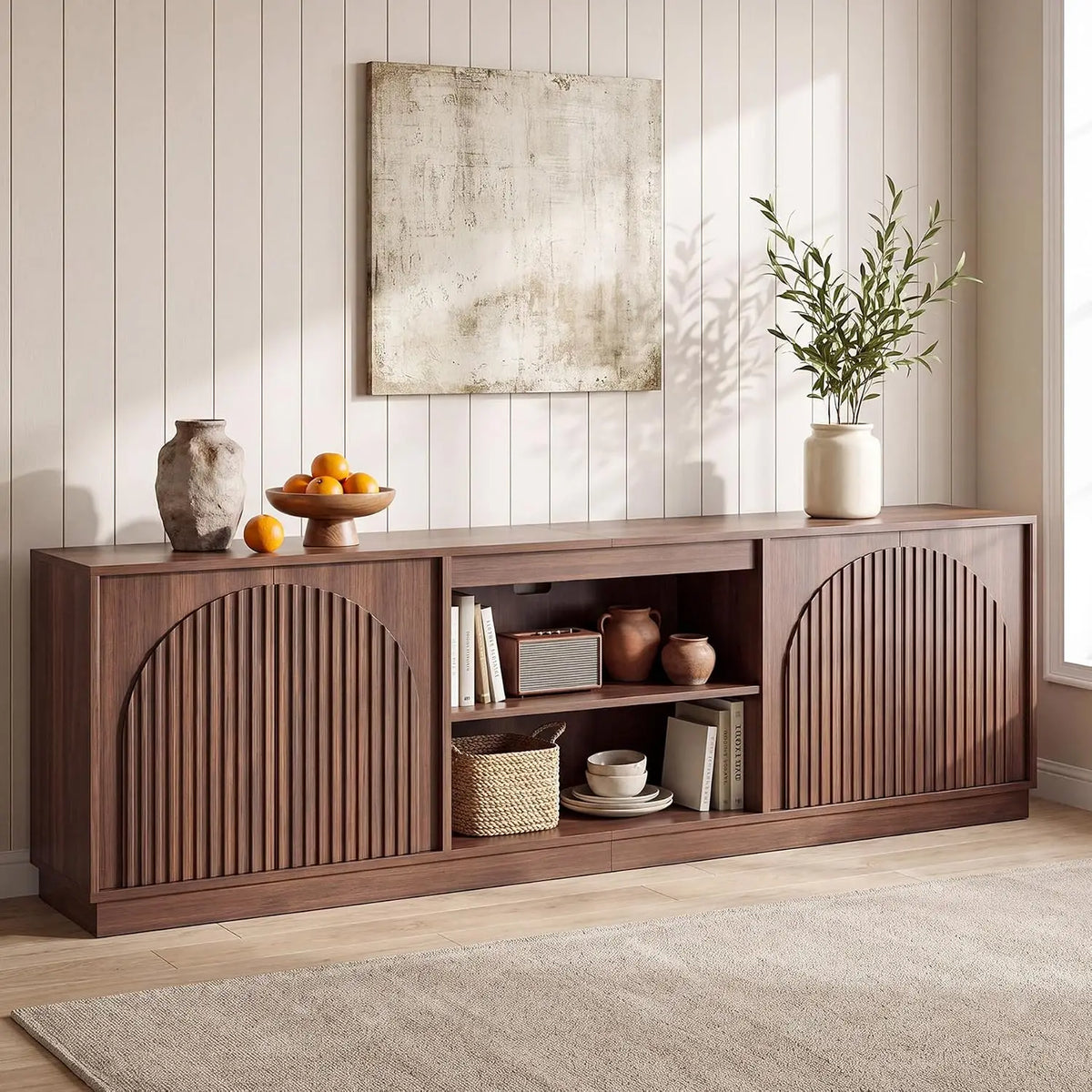 Fluted Walnut TV Stand — 94.5"