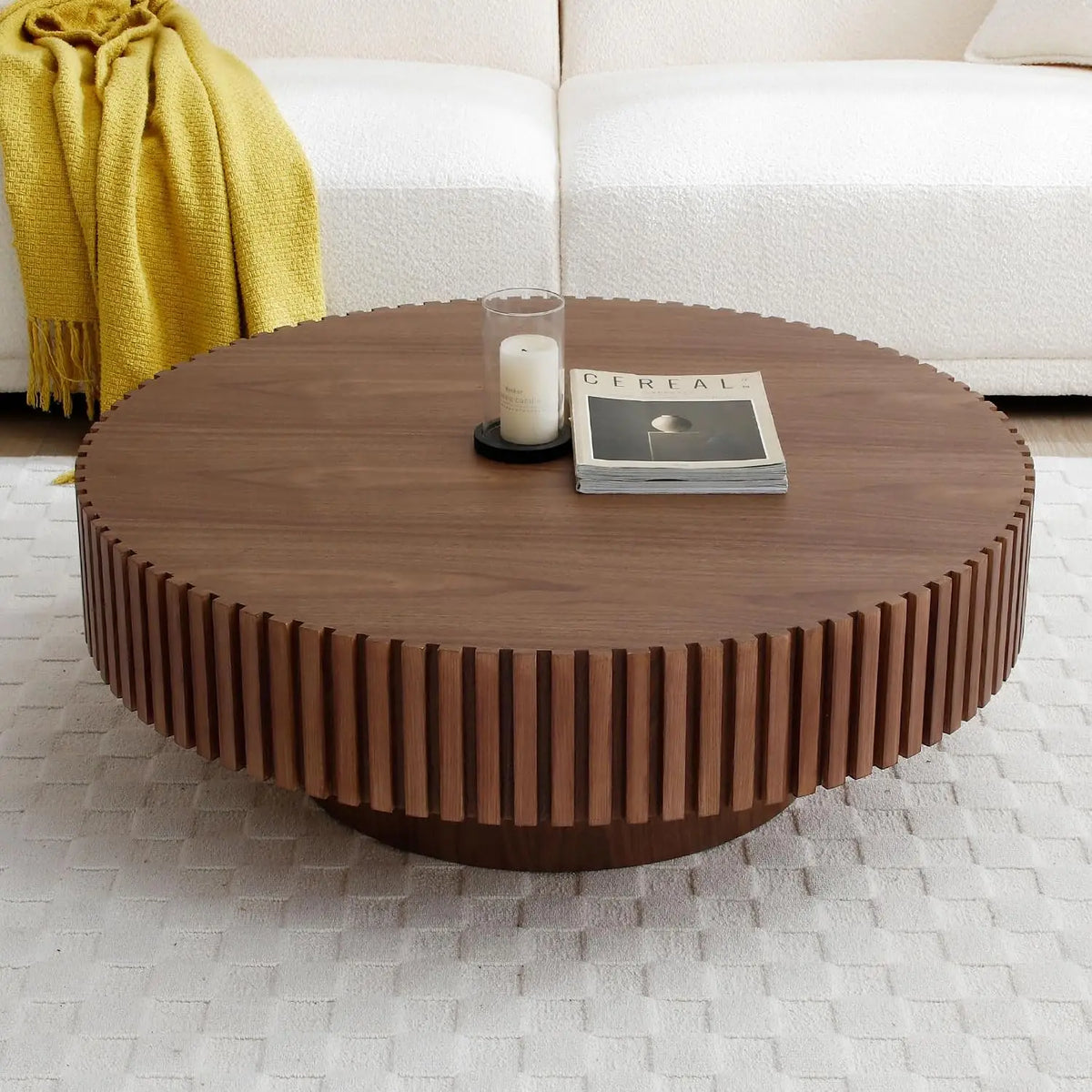 Round Storage Coffee Table - Modern Walnut