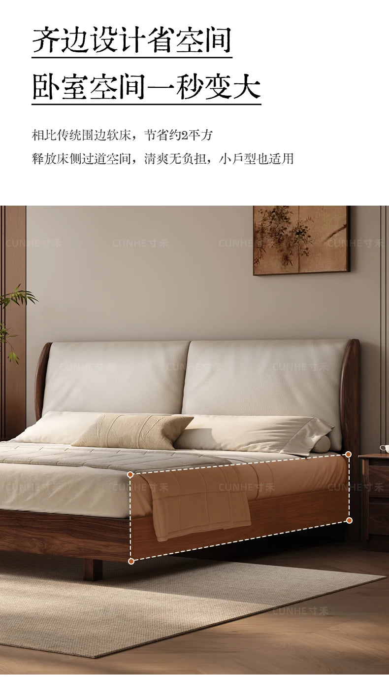 Japandi Walnut Platform Bed - Low Profile Solid Wood
