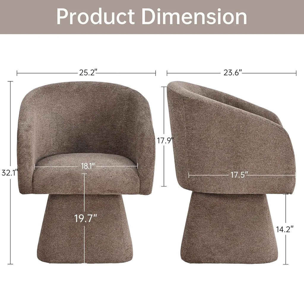 Upholstered swivel dining chair with barrel back and arms