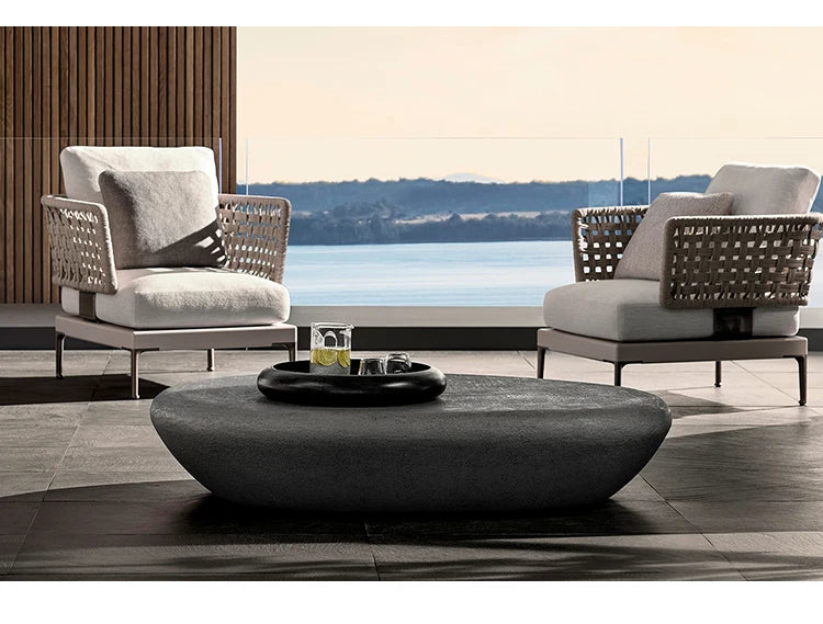 Italian Oval Stone Coffee Table - Minimalist Industrial