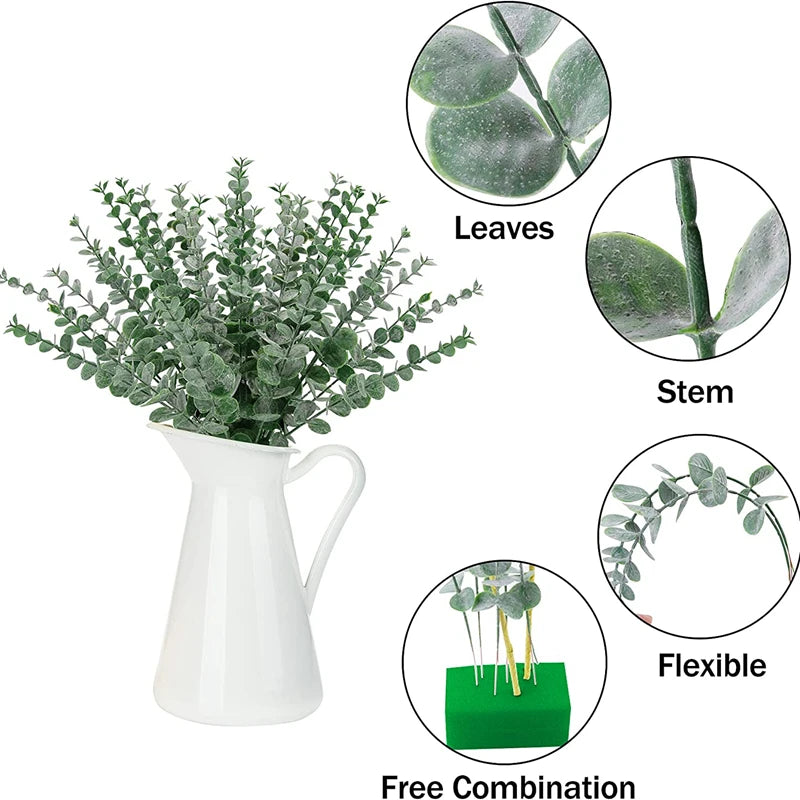 Faux Eucalyptus Leaf Stems — 10 or 20-Piece Bundle