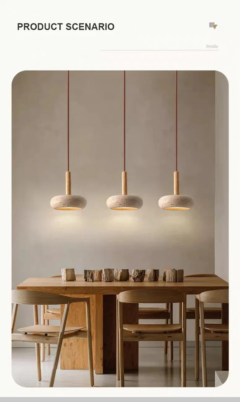 Wabi-sabi Chandelier Nordic Yellow Travertine Bedside  Retro Flying Saucer Restaurant Bar Stone LED — image 11