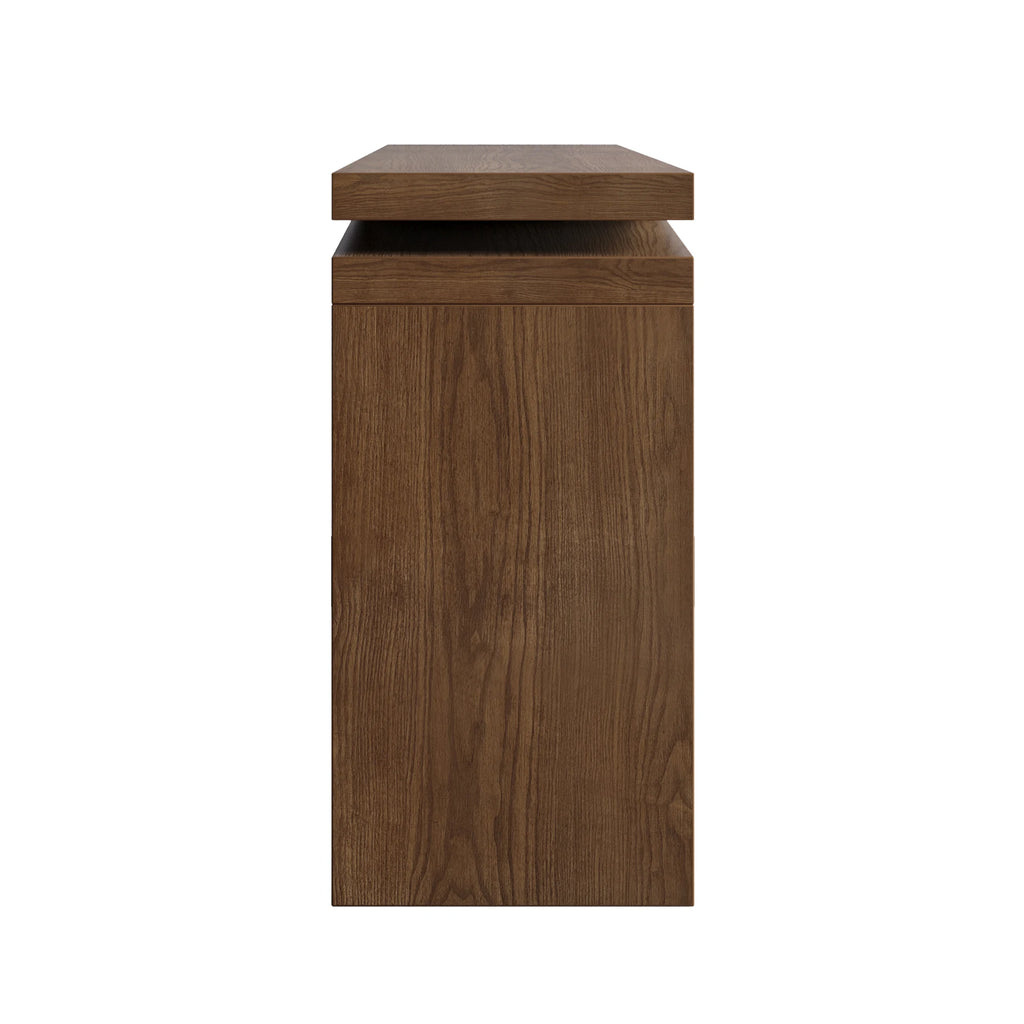 Rustic wood veneer console table in antique rustic brown finish