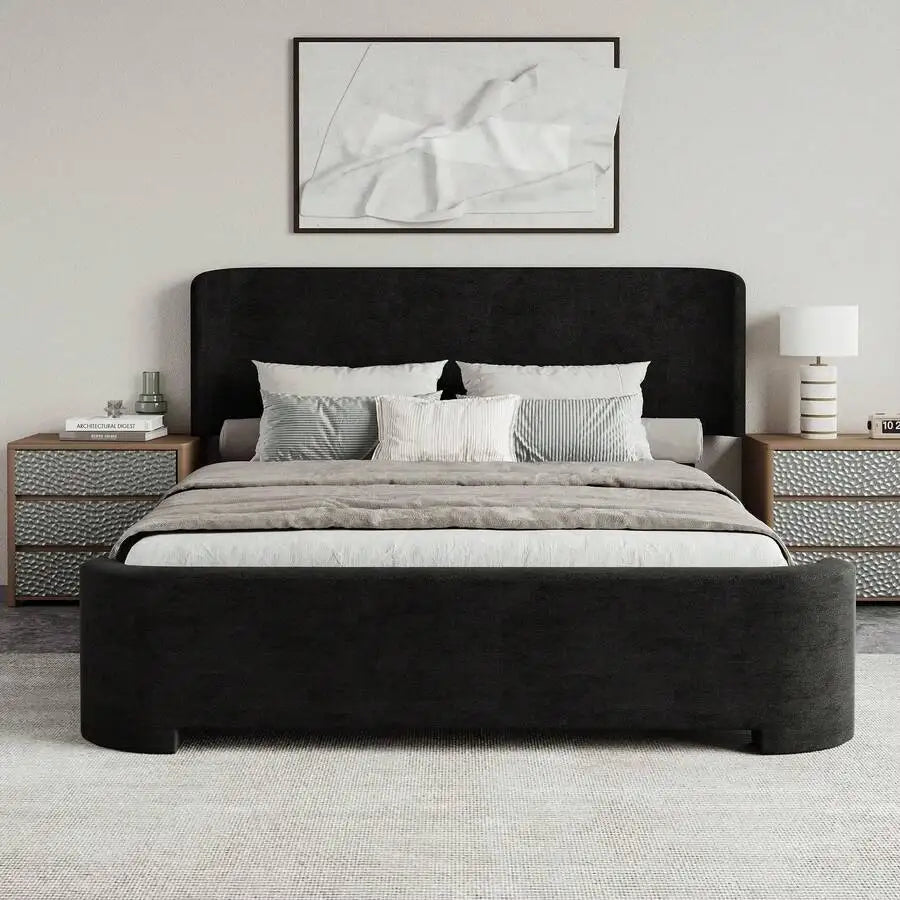 Upholstered wingback platform bed — alternate product view