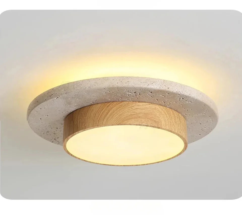 Retro Bedroom Ceiling Light Circular Stone LED Ceiling Lamp Walnut/wooden Balcony Hallway Living Room Indoor Light — image 11