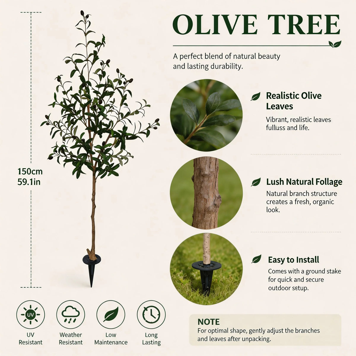 120-180cm Artificial Olive Tree Plant Indoor Outdoor Ornament Fake Plant for Home Garden Balcony Living Room Decoration — image 23