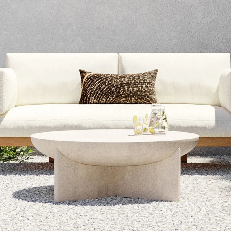 Outdoor Cream Stone Side Table - Weatherproof Modern
