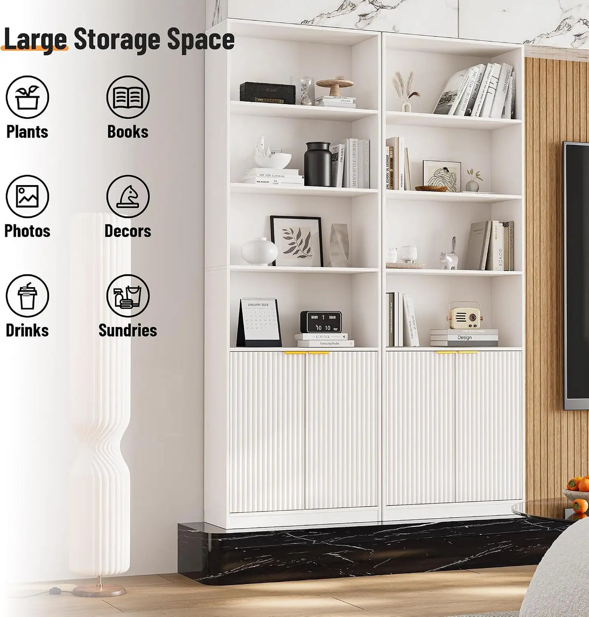 69" Tall Bookcase with Storage Doors — 6-Shelf Display Shelf