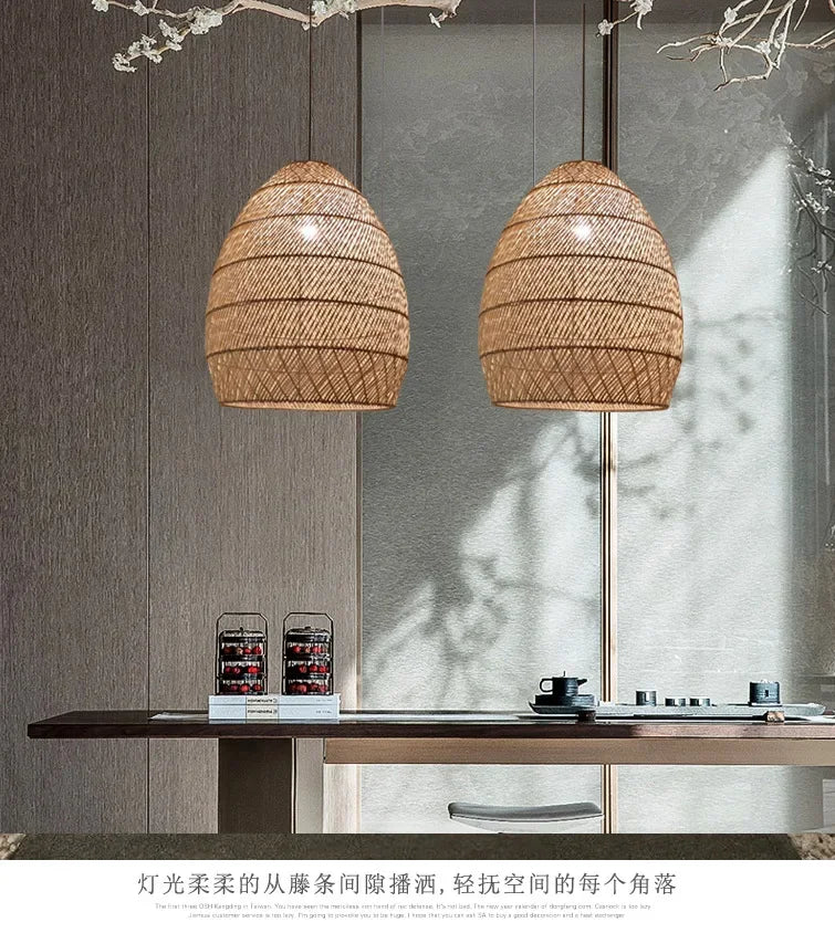 Natural Rattan Lamp Pendant Light New Chinese Style Hand-woven Pendant Light for Living Room Hanging Luminaire Room Decor Light — image 16