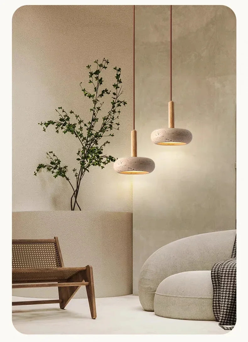 Wabi-sabi Chandelier Nordic Yellow Travertine Bedside  Retro Flying Saucer Restaurant Bar Stone LED — image 12