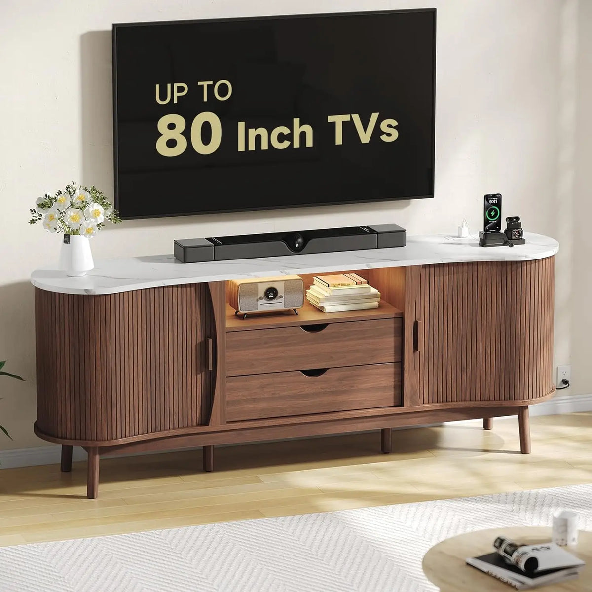 70" Fluted TV Stand — Mid-Century Entertainment Console