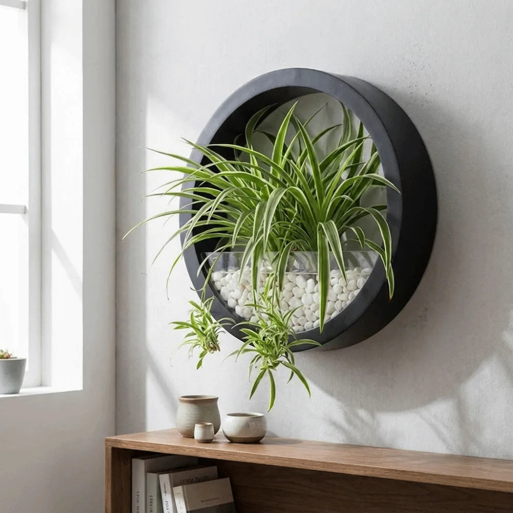 Round Wall-Mounted Hanging Planter — Drill-Free, 7.8in