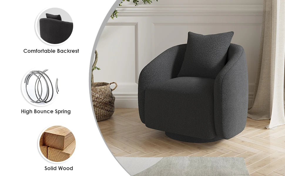 Swivel Barrel Chair with Back Pillow — Teddy Fabric Accent Chair