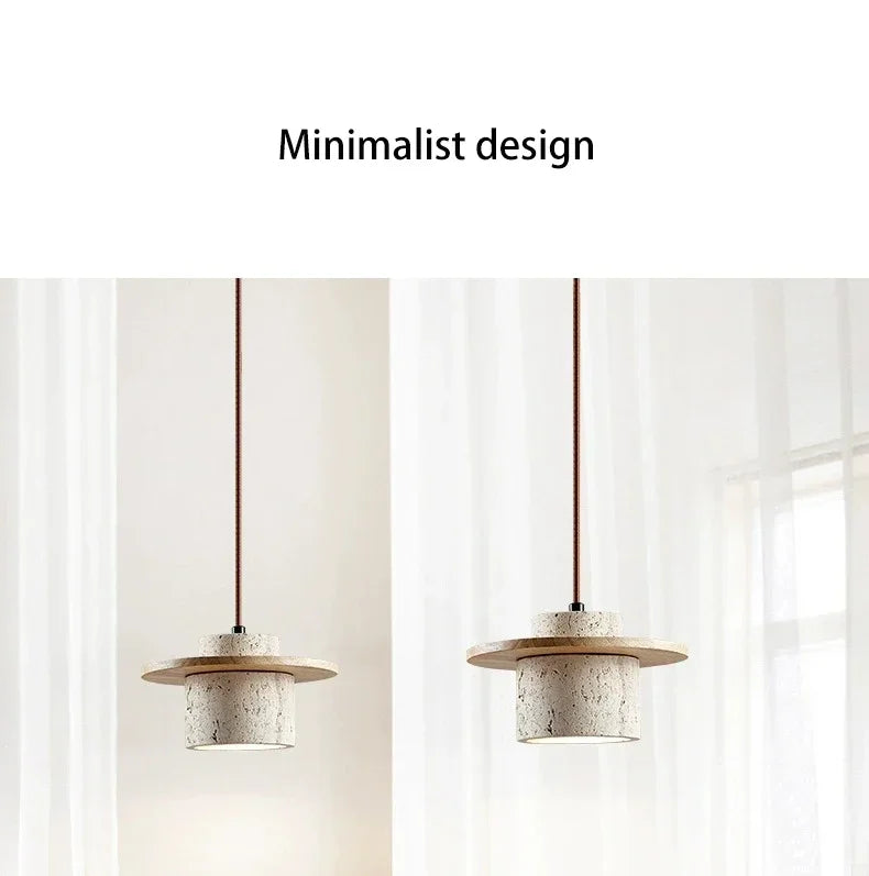 High Quality Stone Pendant Light Indoor LED Walnut/Log Yellow Travertine Chandelier Parlor Bedroom Cafe Bar Hanging Light — image 11