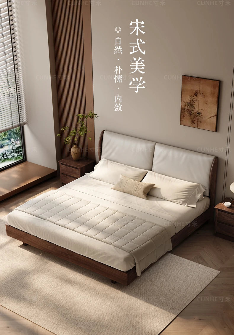 Japandi Walnut Platform Bed - Low Profile Solid Wood