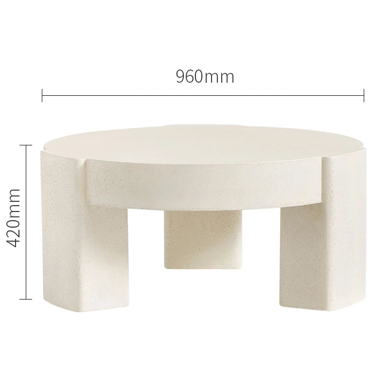 Cream Stone Round Coffee Table - French Minimalist
