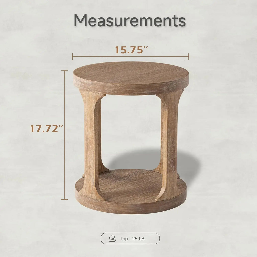 Farmhouse round pedestal end table in coastal wood grey finish