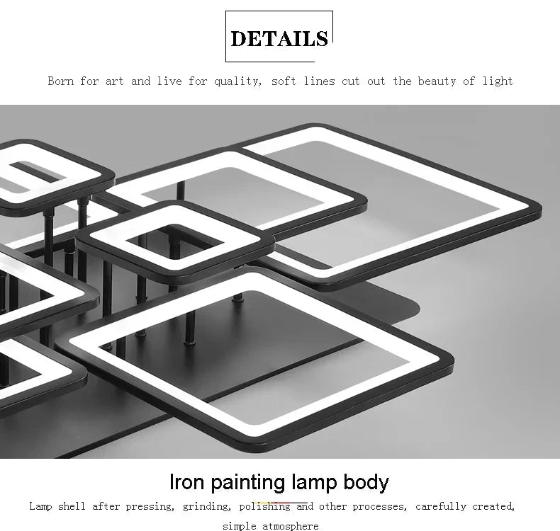 Black grid LED ceiling light — finish detail