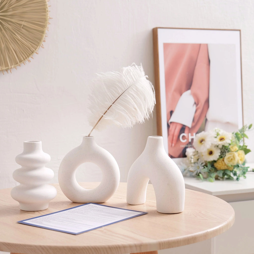 Bohemian Ceramic Vase Set — Black, White & Yellow