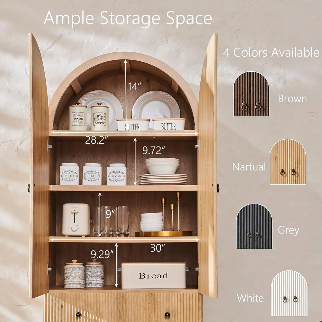 71" Arched Fluted Bathroom Storage Cabinet — Natural