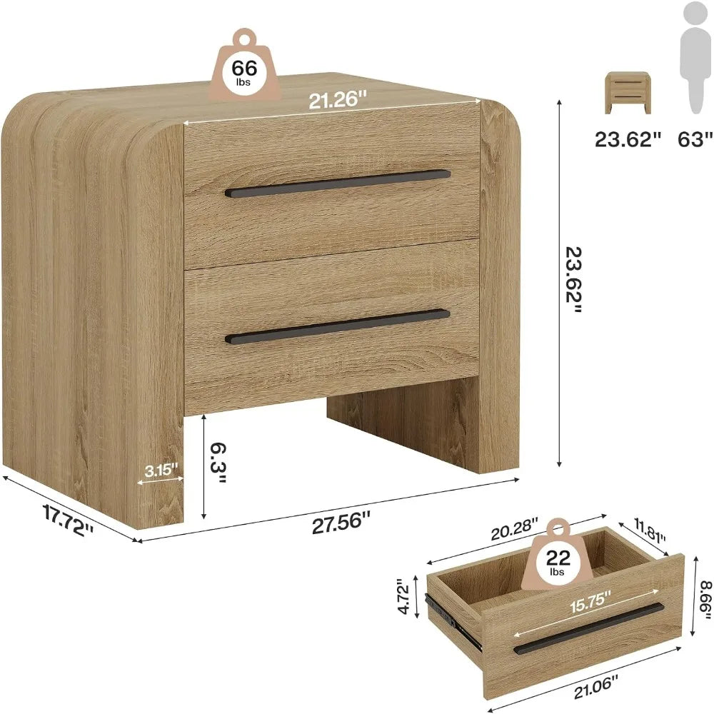 Nightstand — 2-Drawer 27.5" Brown Bedside Table