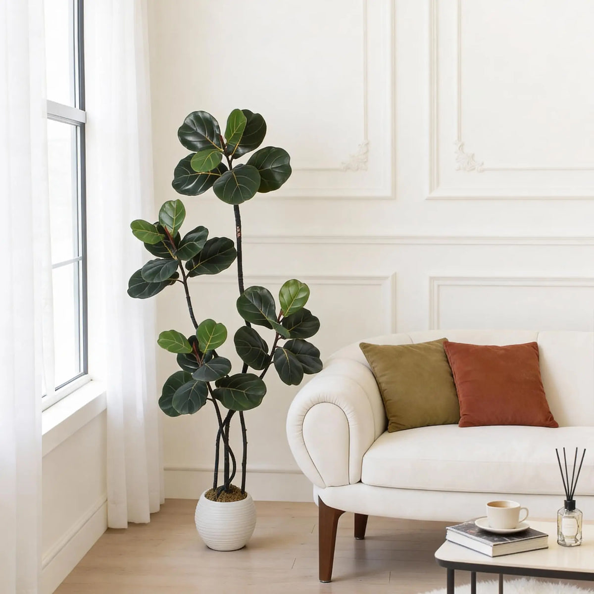 GarveeLife Artificial Ficus Lyrata — White Pot, S-Shape Trunk