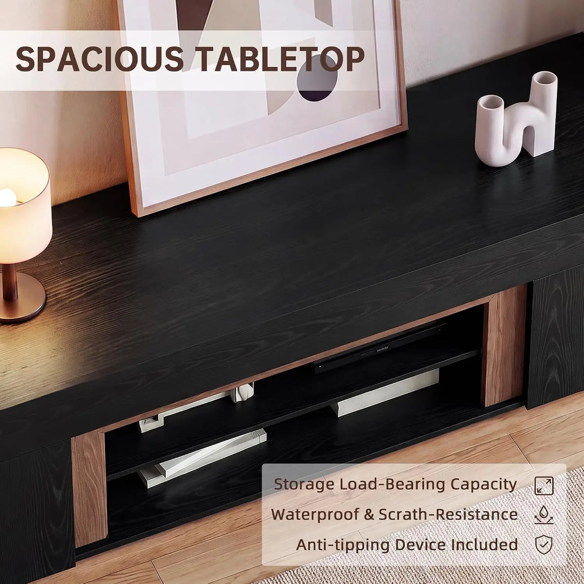 Modern media console TV stand with thick block design