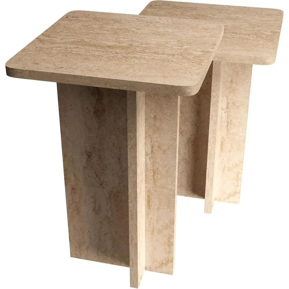 Travertine square nesting table set for living room