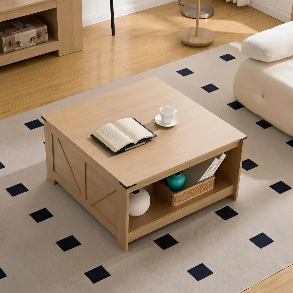 Farmhouse square coffee table in natural oak finish
