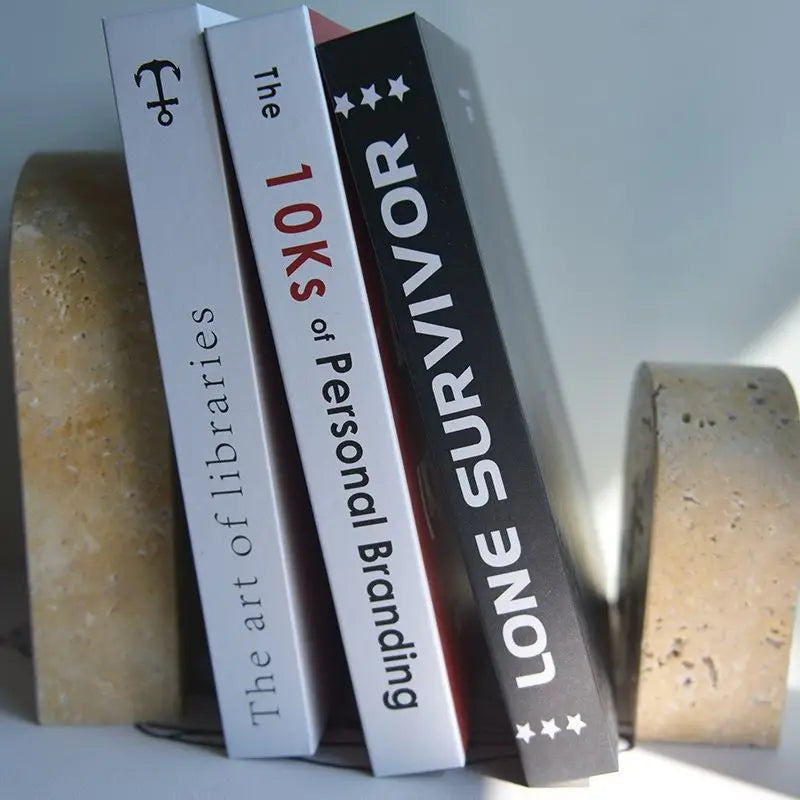 Beige Travertine Bookends — Handcrafted Stone Pair
