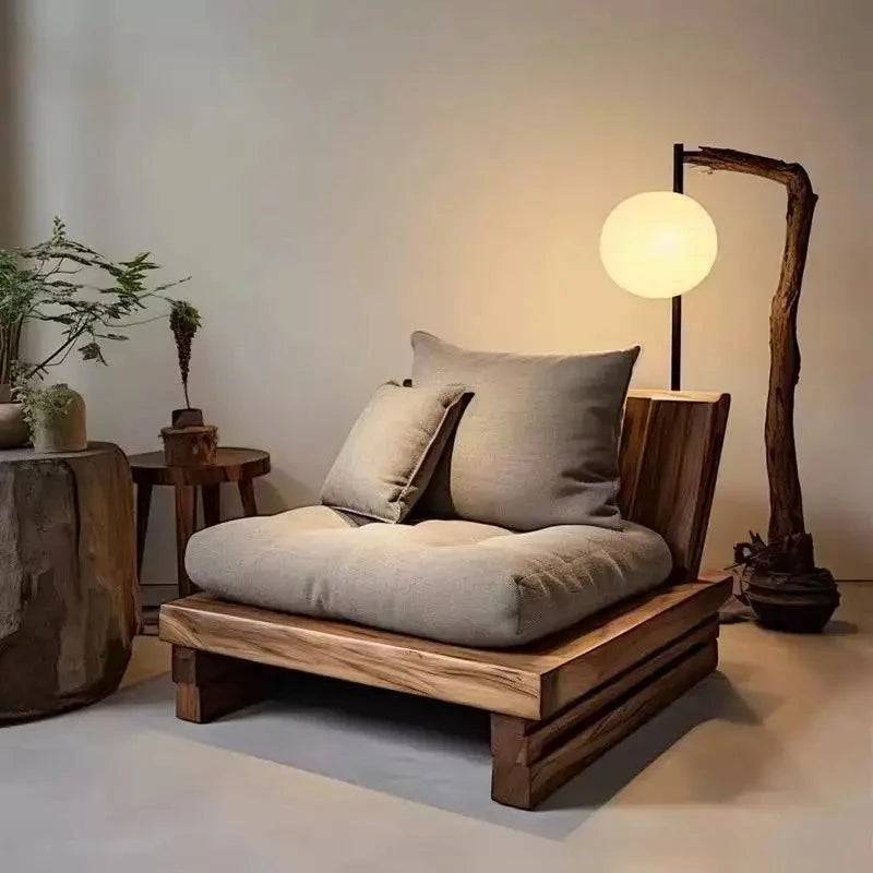 Wabi-Sabi Solid Wood Sofa Bed — Old Elm — lifestyle view