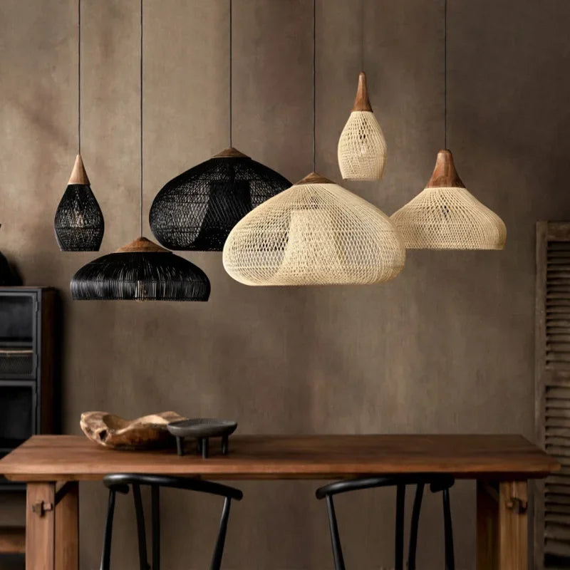 Handwoven Rattan Pendant Lamp — Japandi Kitchen Island Light