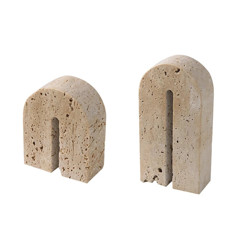 Beige Travertine Bookends — Handcrafted Stone Pair