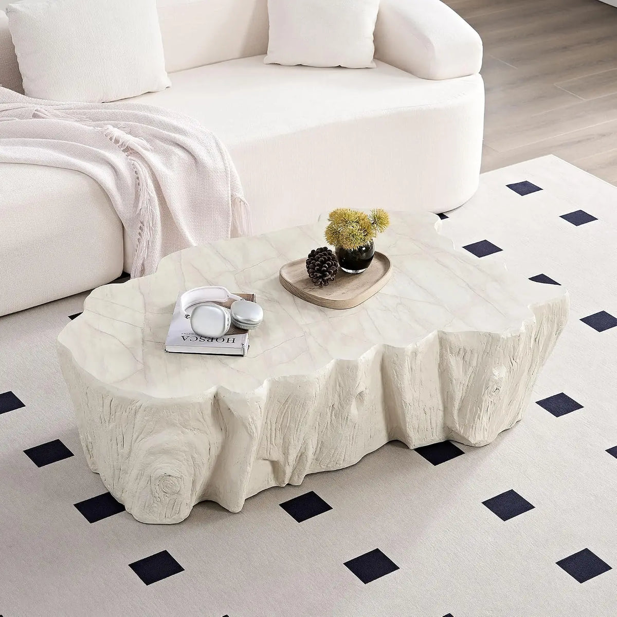 Drum Stone Coffee Table - Faux Marble Modern