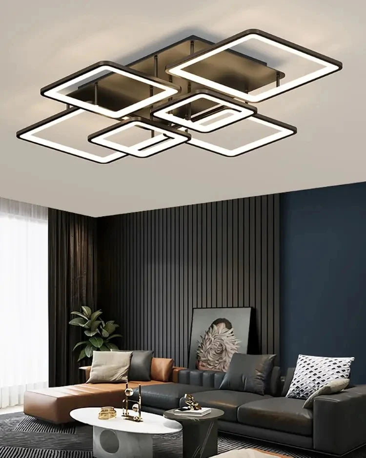 Black grid LED ceiling light — product detail view