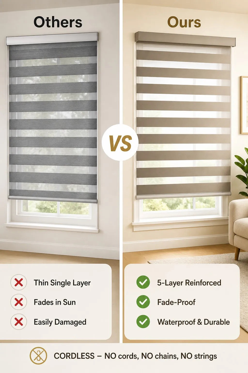 Zebra Blind Day Night Dual Sheer Blackout Roller Shade Window Treatment Custom Size Living Room Bedroom Waterproof UV Resistant — image 12